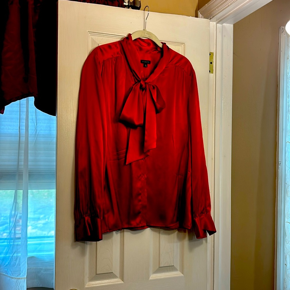 Talbots 100% silk red blouse with jabot, size 16